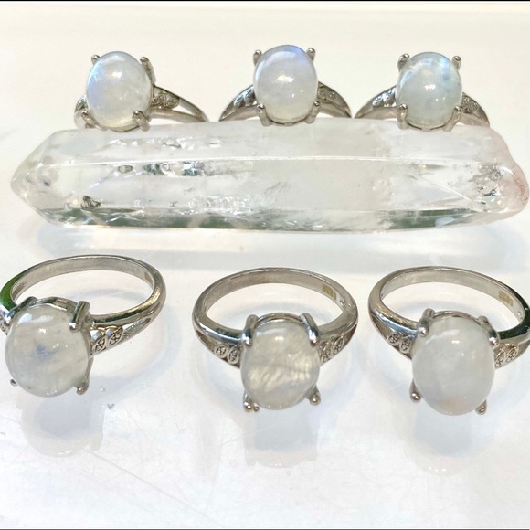Natural Moonstone Ring, Crystal White Bronze Band - Picture 3 of 5
